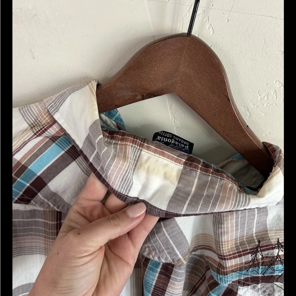 ▶️ Patagonia Embroidered Plaid THREE TREES Shirt Mens S Button Up Organic Cotton - Picture 5 of 10